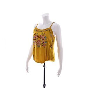 E Hanger M Junior's Size Small Sleeveless Mustard Yellow Floral Top